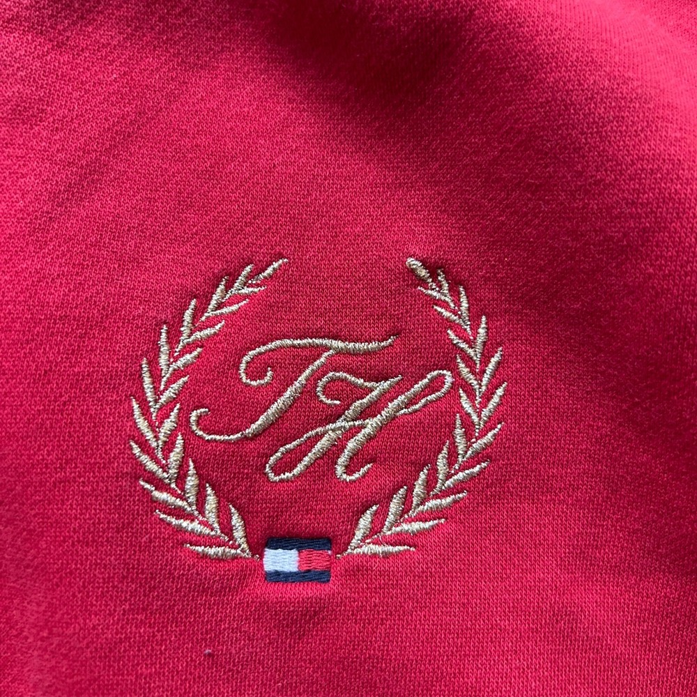 Tommy Hilfiger Quarter Zip Sweatshirt S Red Embroidered Crest Logo Tennis Prep - Picture 5 of 9